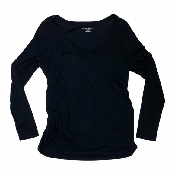 LIZ Lange Maternity Solid Black Long Sleeve Scoop Neck T-Shirt - Picture 1 of 12